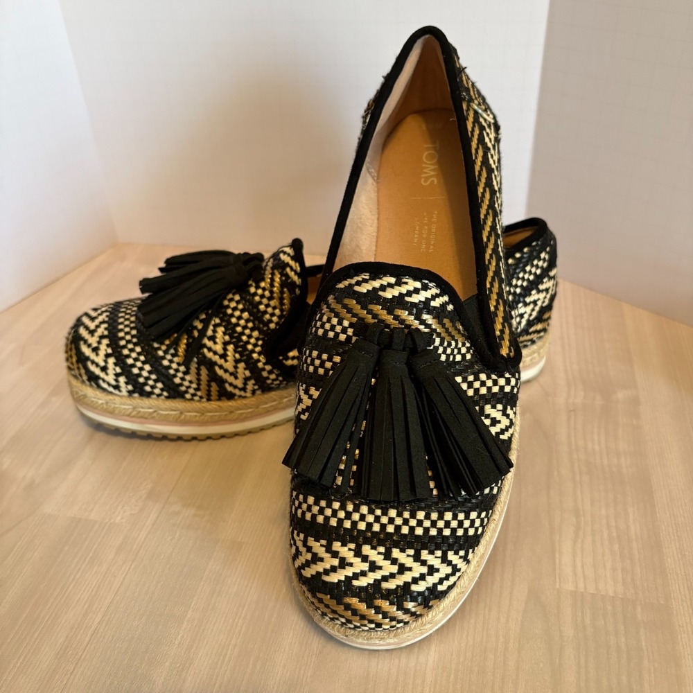 Toms Black and Tan Woven Loafers